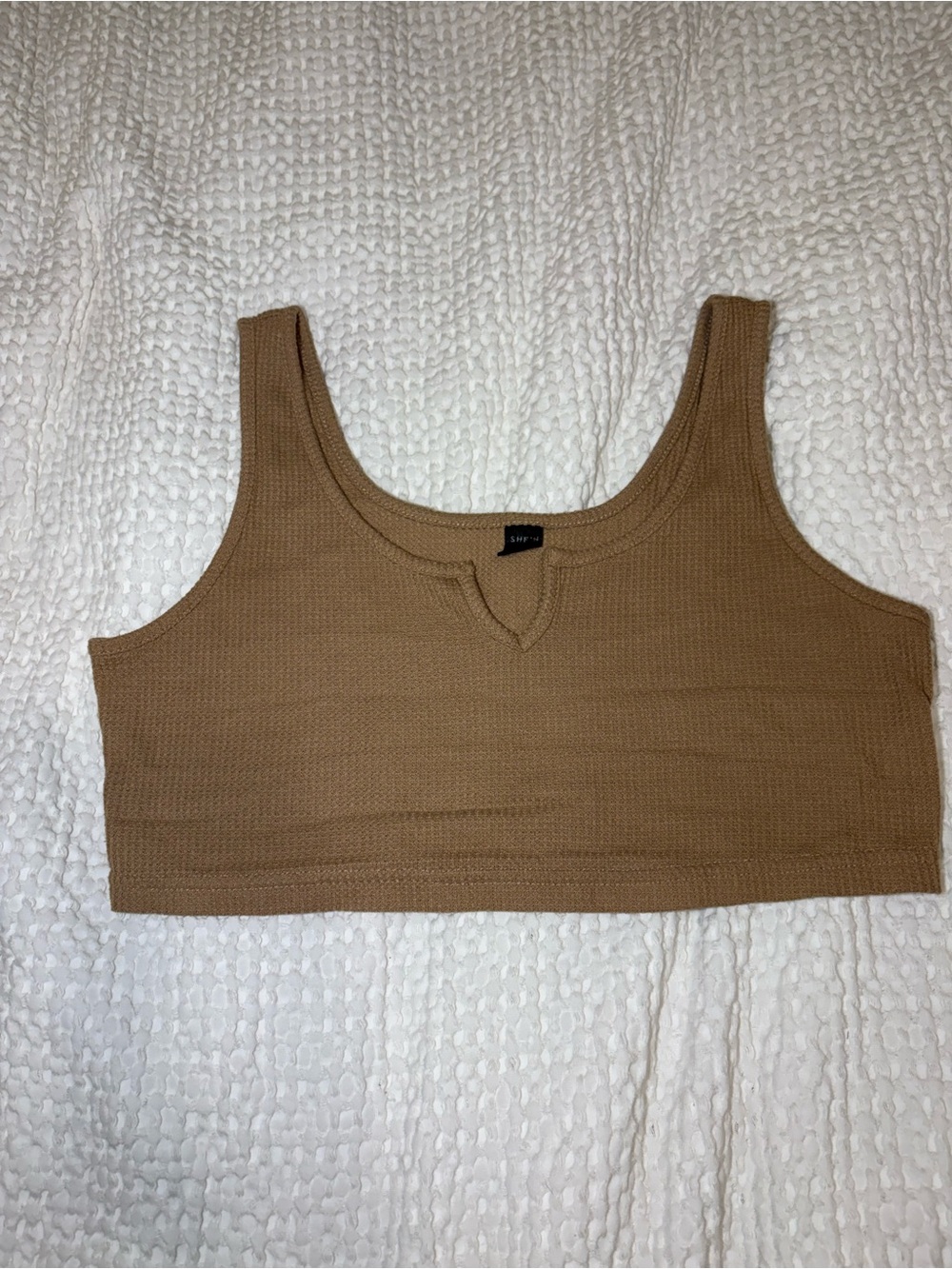SHEIN Camel Ribbed Scoop Neck Tank Top